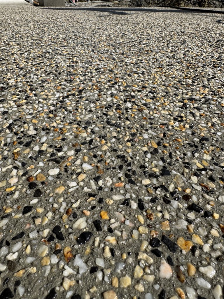 Close-up of exposed aggregate concrete finish