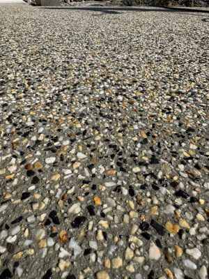 Close-up of exposed aggregate concrete finish