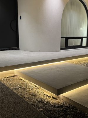 Architectural floating concrete steps with LED lighting
